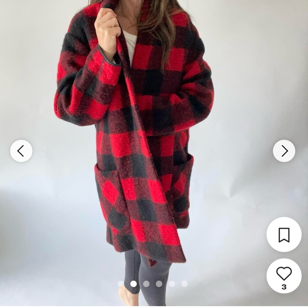 Isabel Marant Etoile Red and Plaid Wool Coat